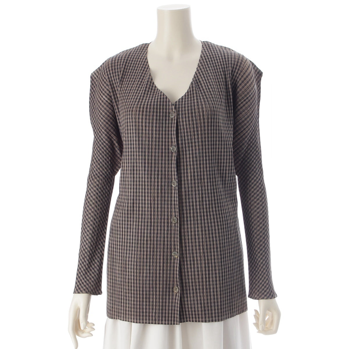 ISSEY MIYAKE Pleated Please Old design check pattern long sleeve cardigan Tops, jackets, cardigans PP54-JD646 Beige black 3