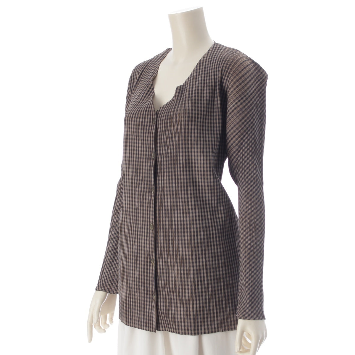 ISSEY MIYAKE Pleated Please Old design check pattern long sleeve cardigan Tops, jackets, cardigans PP54-JD646 Beige black 3