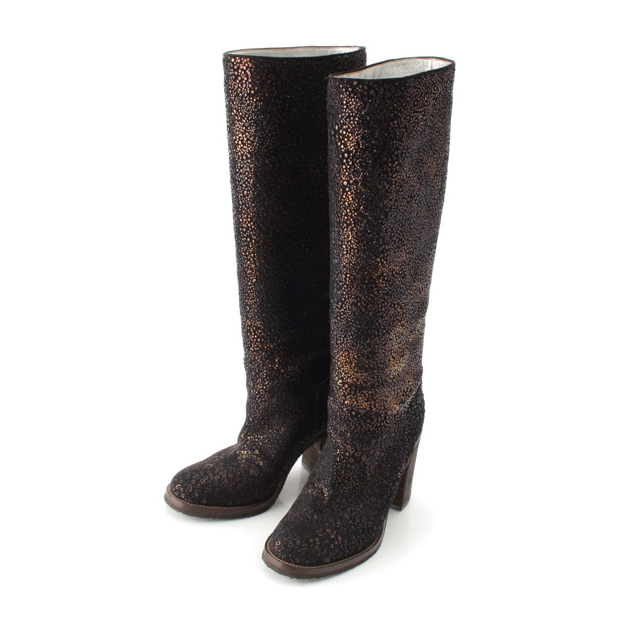 CHANEL leather Metallic heel long boots shoes G28562 Black gold 36C