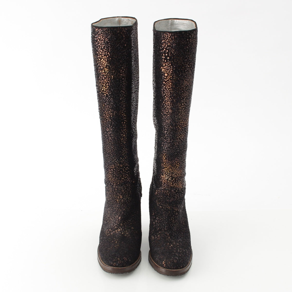 CHANEL leather Metallic heel long boots shoes G28562 Black gold 36C
