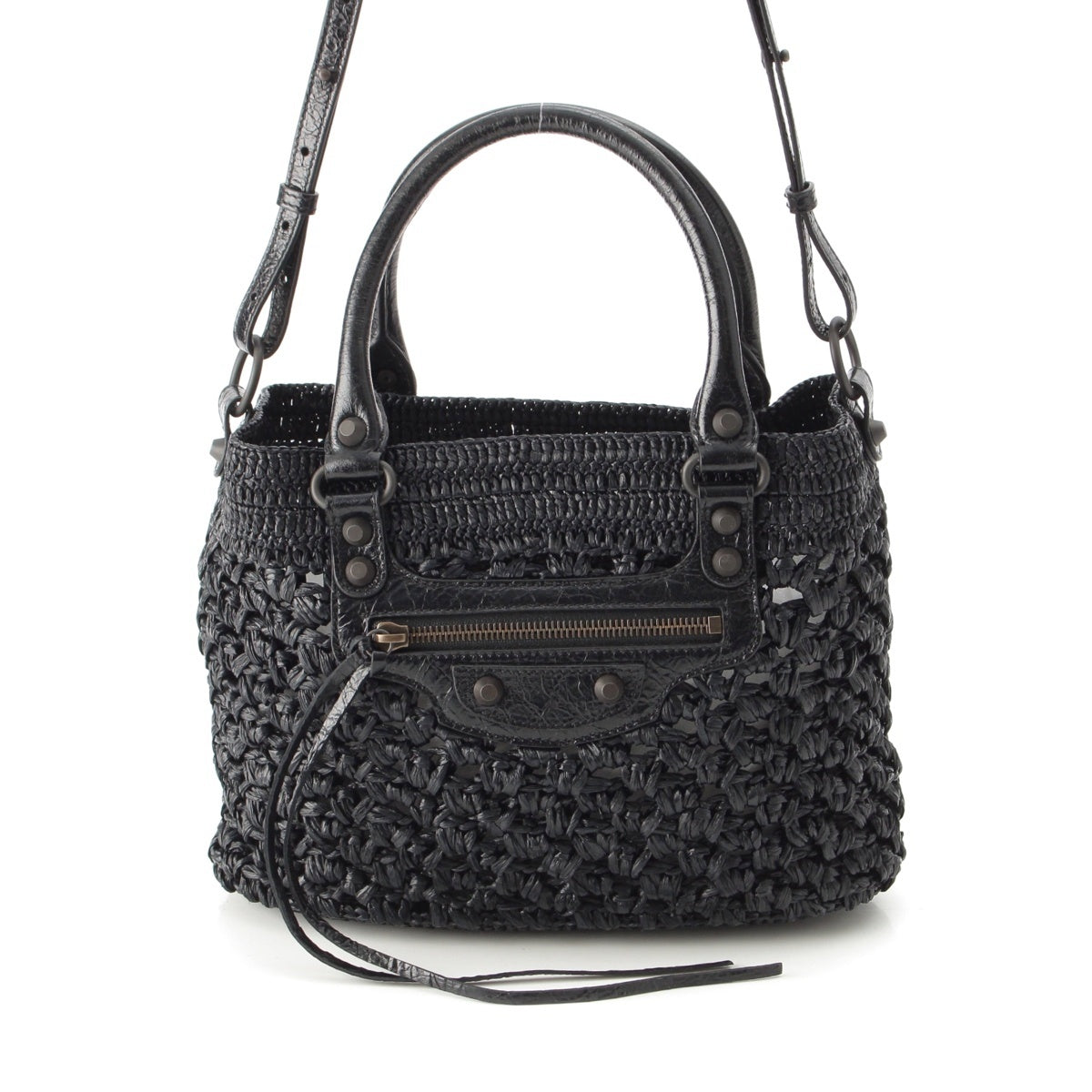 BALENCIAGA Le City Raffia 2-Way Basket Handbag 866500 black S