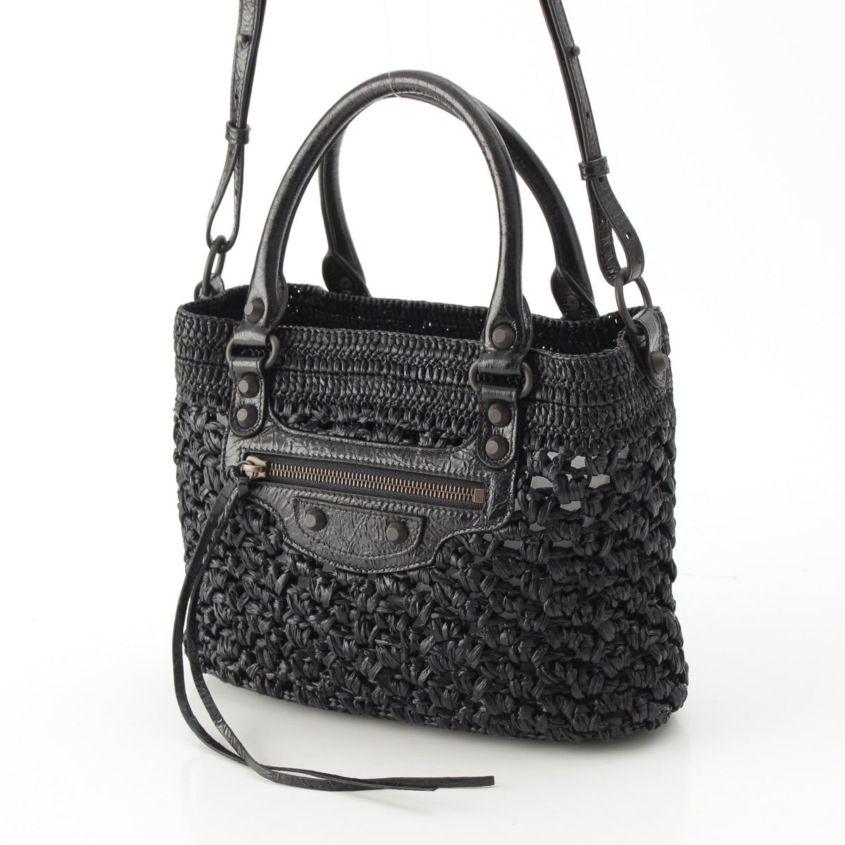 BALENCIAGA Le City Raffia 2-Way Basket Handbag 866500 black S