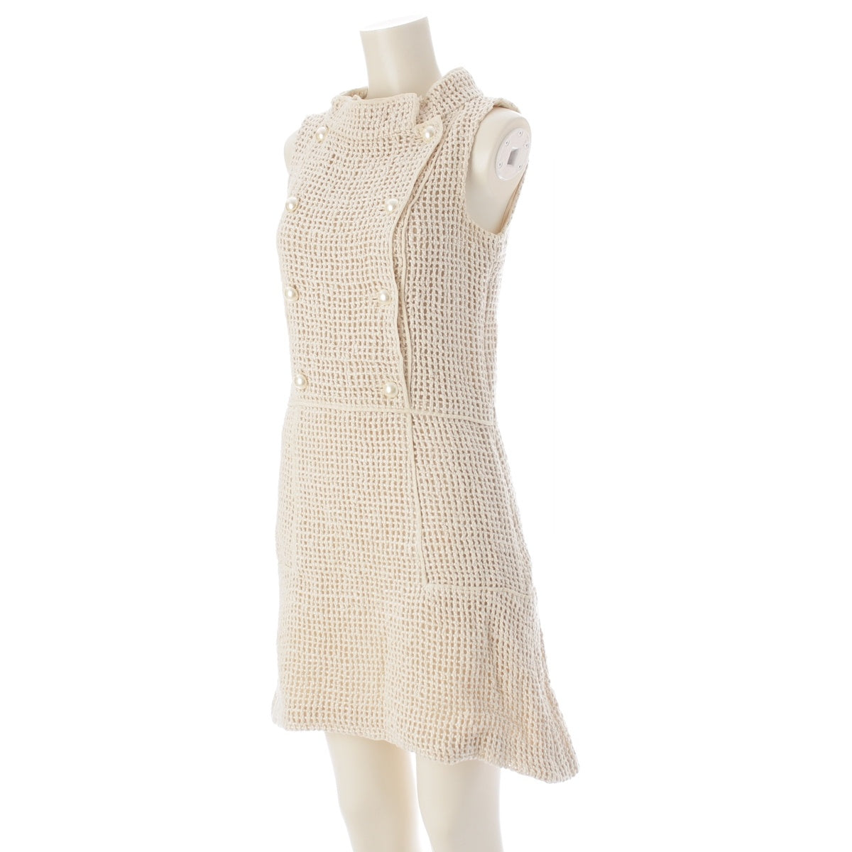 CHANEL silk COCO Mark Pearl Button Sleeveless Top one piece P46193 Ivory 36