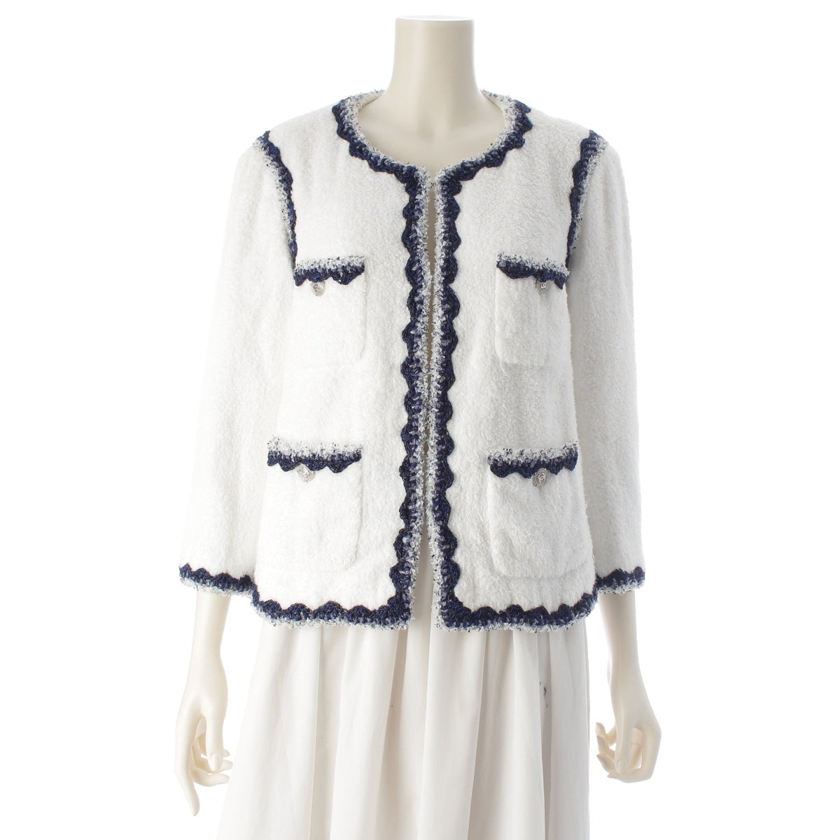 CHANEL COCO Mark COCO Button No color jacket P42885 White x blue 36