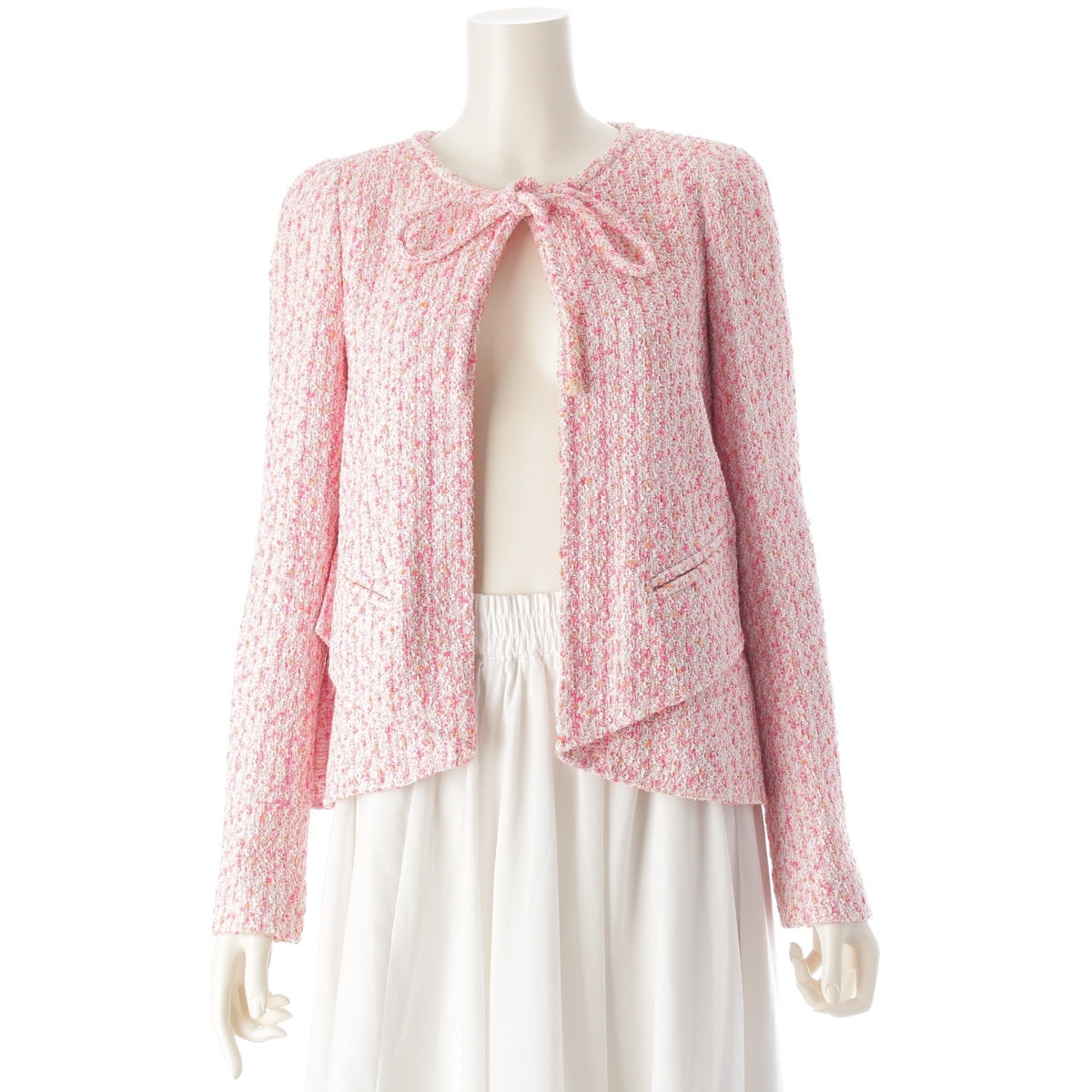 CHANEL Cotton, nylon, silk, tweed COCO Button No Collar tailored jacket Tops outer P53947 pink 36