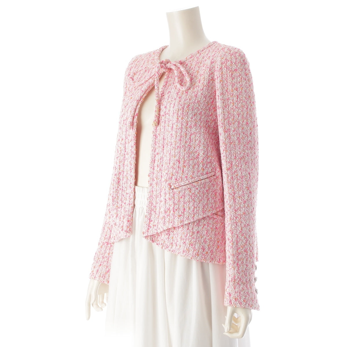 CHANEL Cotton, nylon, silk, tweed COCO Button No Collar tailored jacket Tops outer P53947 pink 36