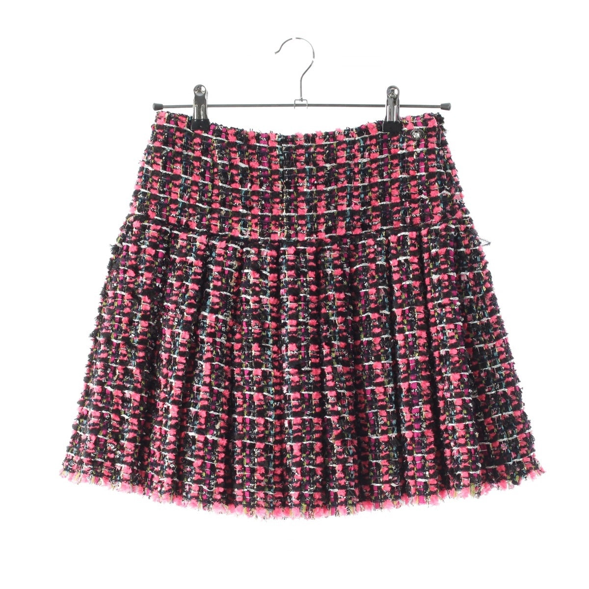 CHANEL Nylon, wool, cotton, tweed COCO Button Pleated skirt Bottoms P47008 Pink black 36