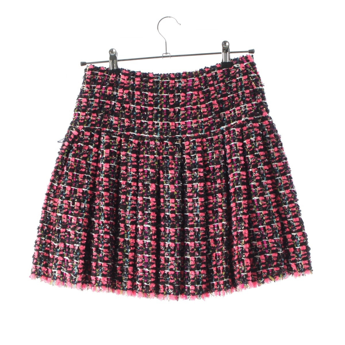CHANEL Nylon, wool, cotton, tweed COCO Button Pleated skirt Bottoms P47008 Pink black 36
