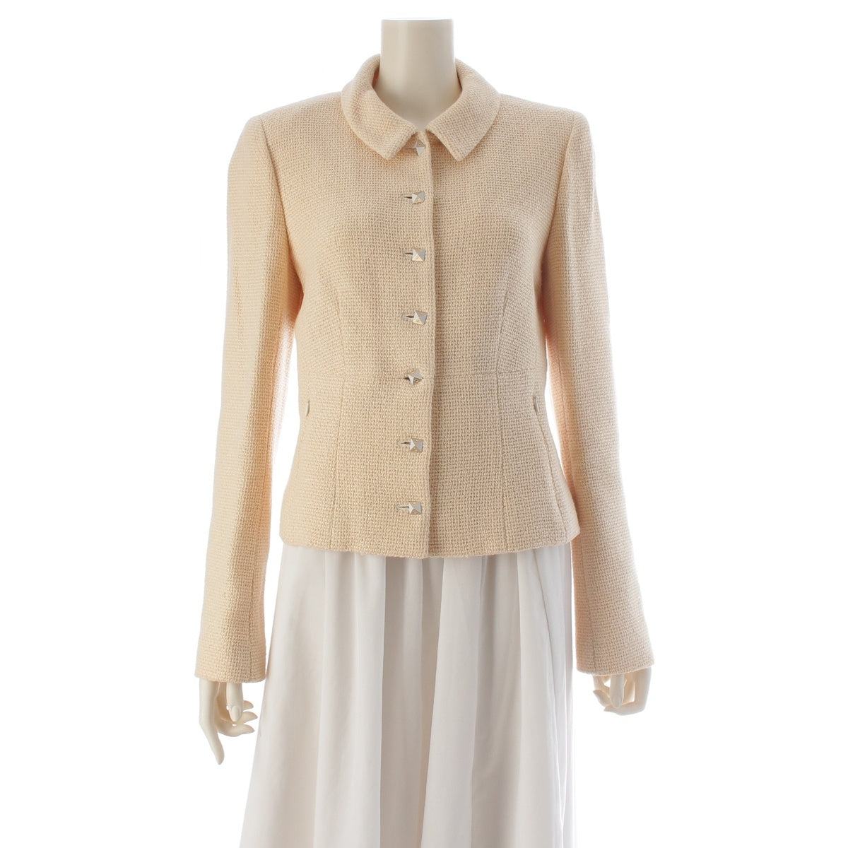 CHANEL Wool silk COCO Mark Studded Buttons tailored jacket P22101 Ivory 38