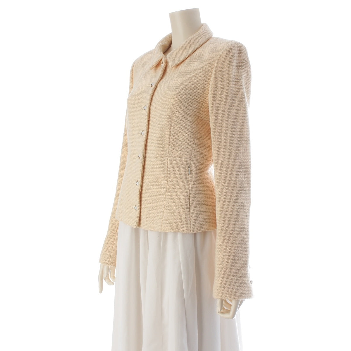 CHANEL Wool silk COCO Mark Studded Buttons tailored jacket P22101 Ivory 38