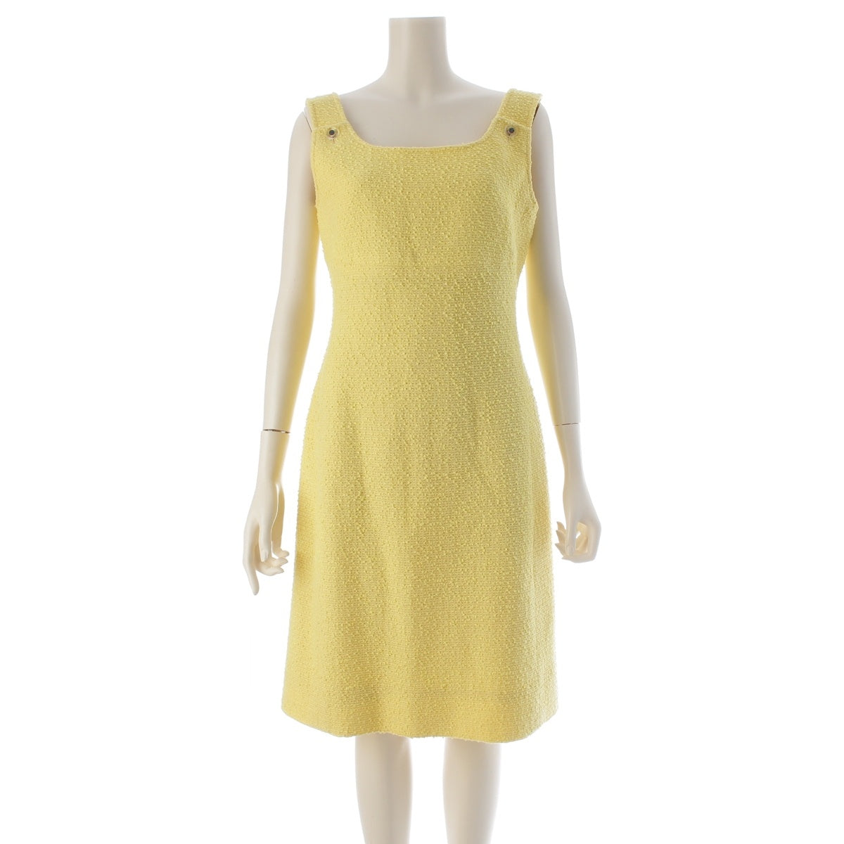 CHANEL wool COCO Mark Clear Button Tweed Sleeveless Top one piece dress P08934 yellow 38