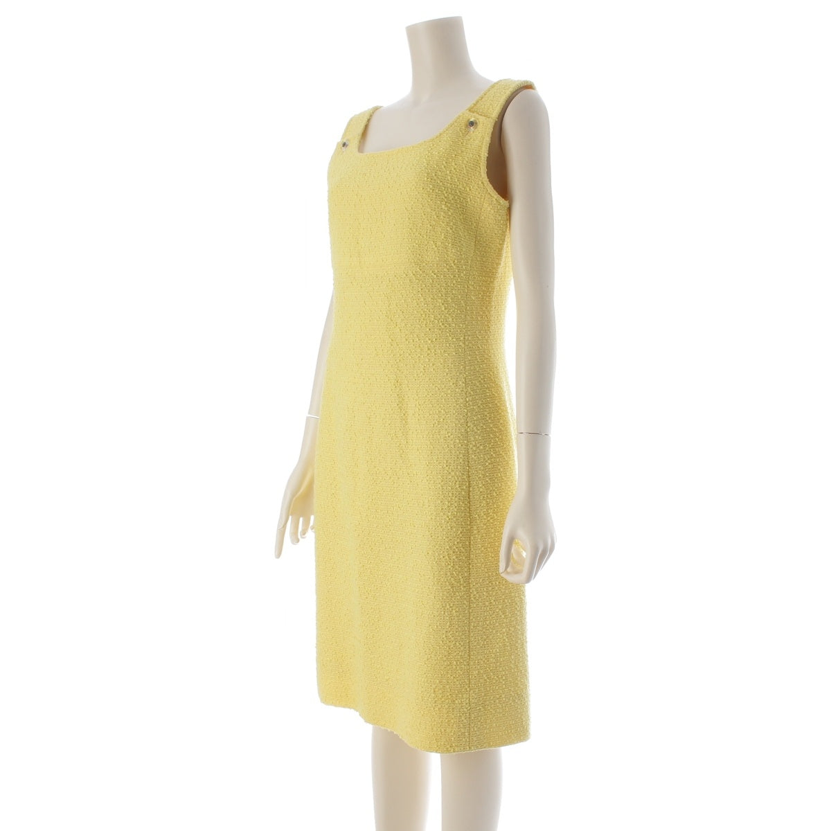 CHANEL wool COCO Mark Clear Button Tweed Sleeveless Top one piece dress P08934 yellow 38