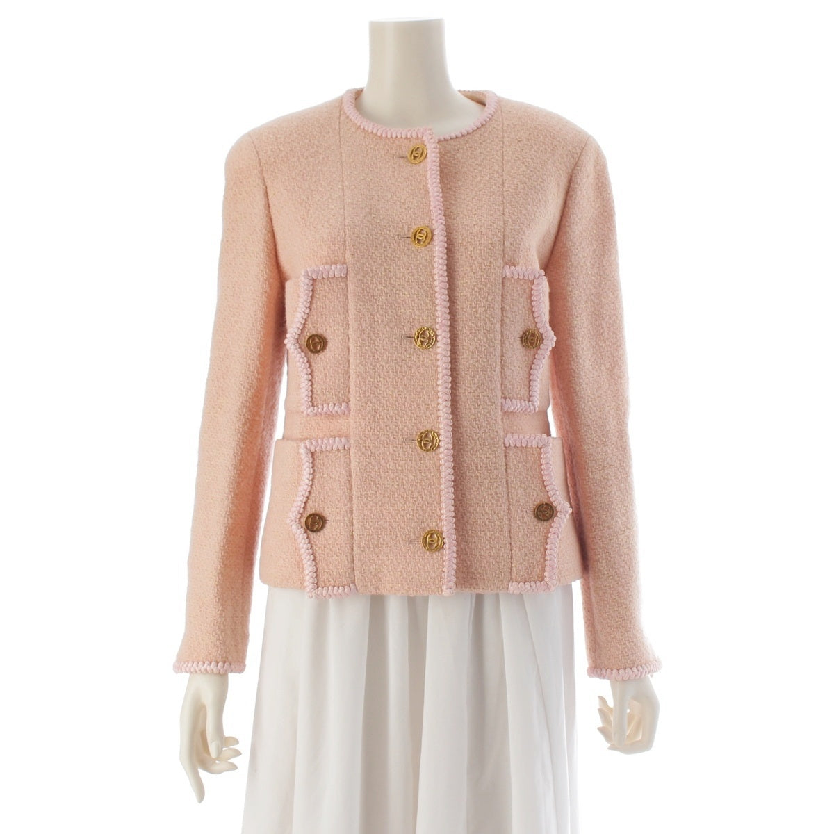 CHANEL wool cotton Vintage COCO Mark 4-pocket No color jacket pink 40