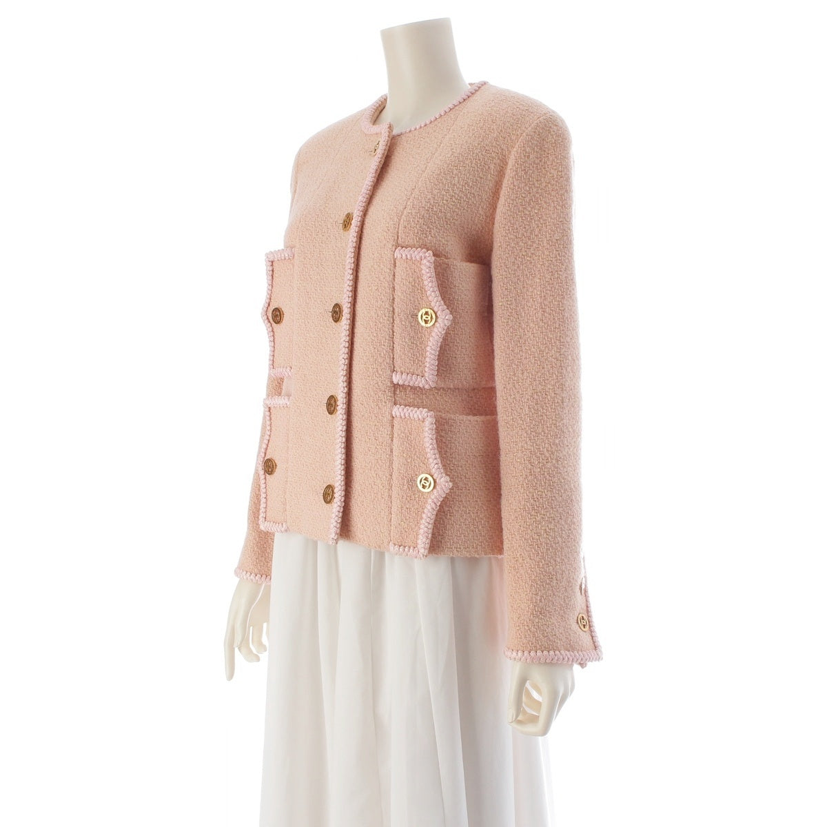 CHANEL wool cotton Vintage COCO Mark 4-pocket No color jacket pink 40