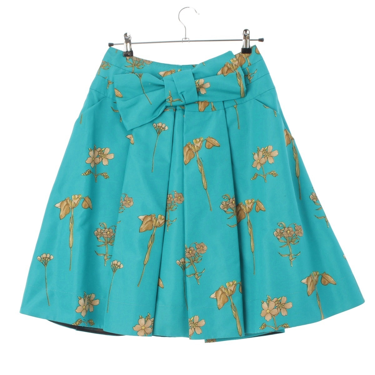 PRADA silk Floral bow tie skirt green 38