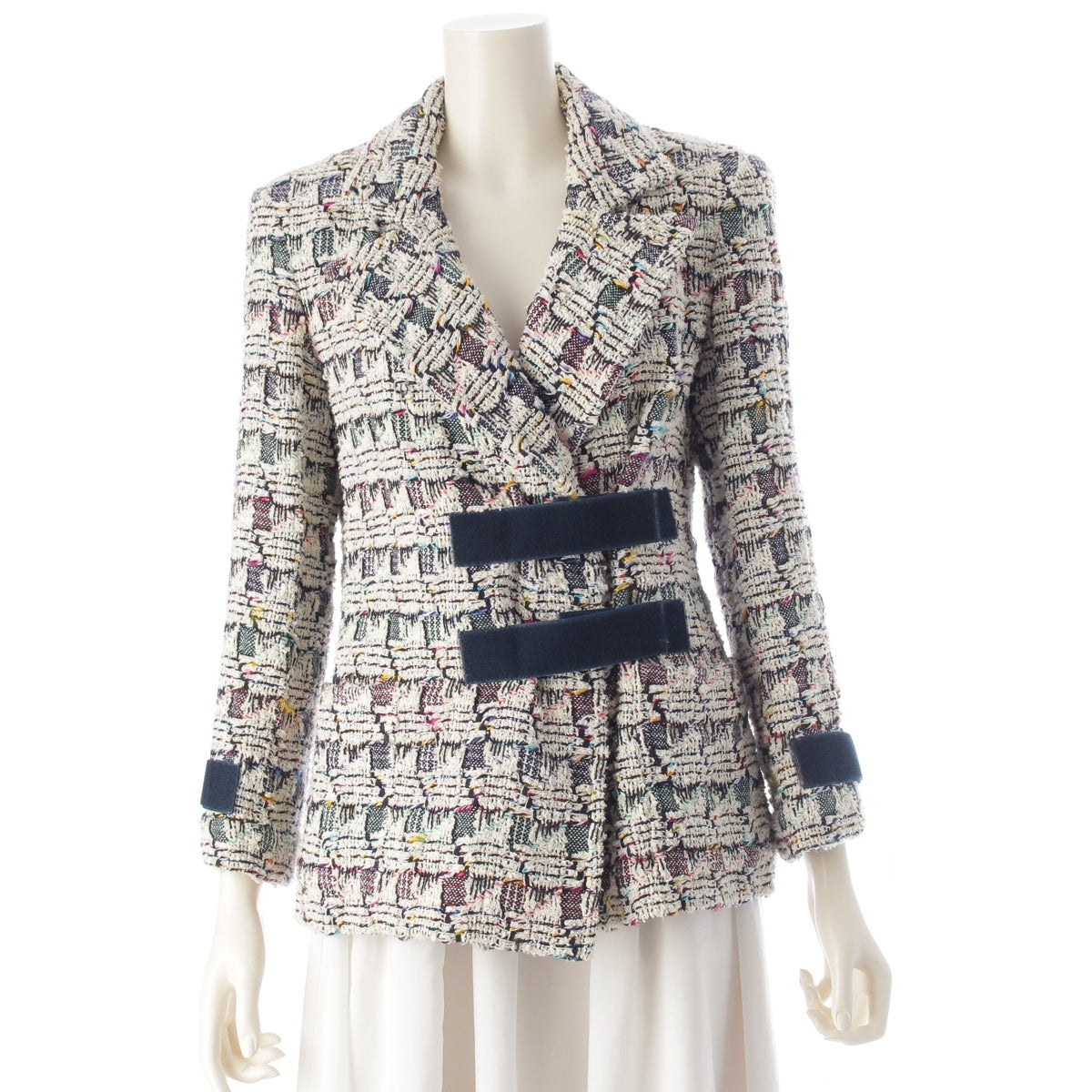 CHANEL Trim tweed Cotton silk tailored jacket outer P56518 White multicolor 36
