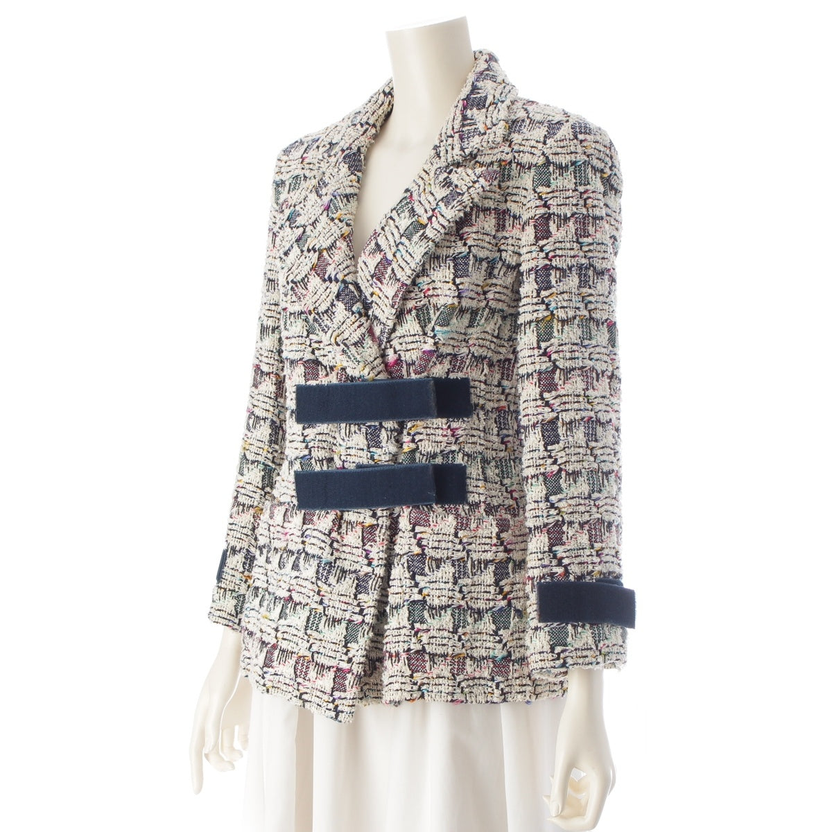 CHANEL Trim tweed Cotton silk tailored jacket outer P56518 White multicolor 36