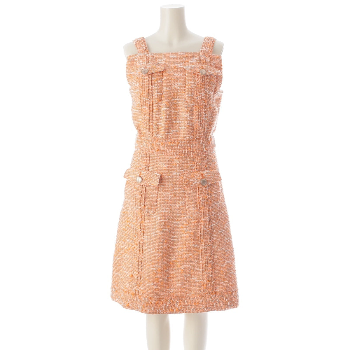 CHANEL COCO Mark Button Tweed Sleeveless Top one piece P55663 Orange 36