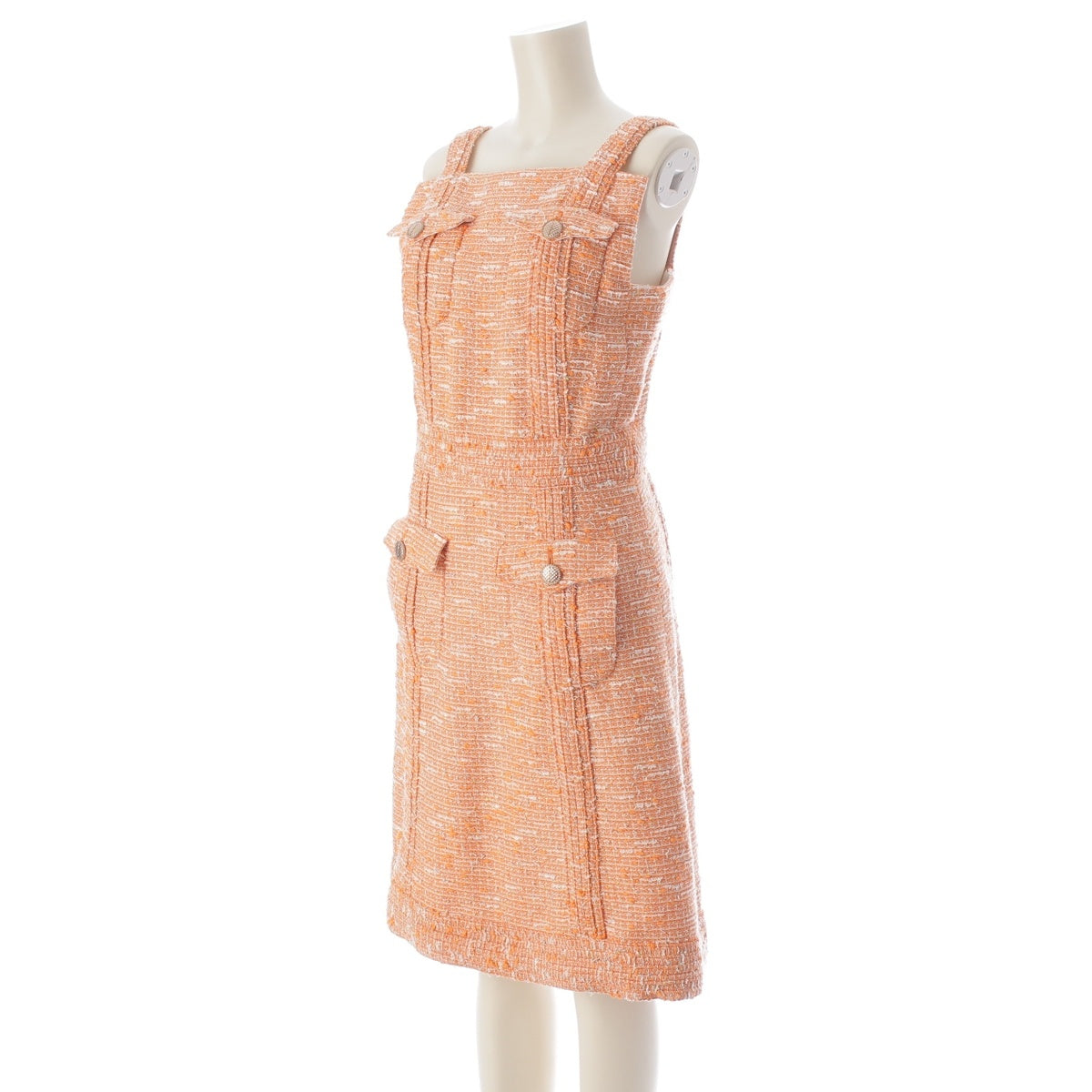 CHANEL COCO Mark Button Tweed Sleeveless Top one piece P55663 Orange 36