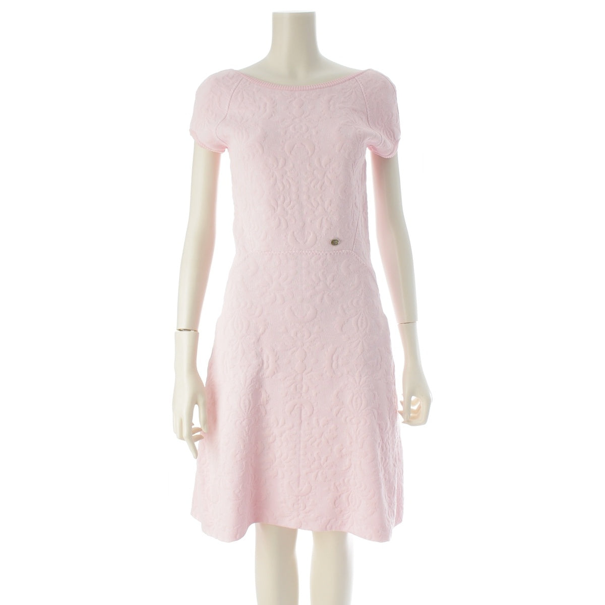 CHANEL COCO Mark Flower Jacquard Knit one piece P45374 pink 36