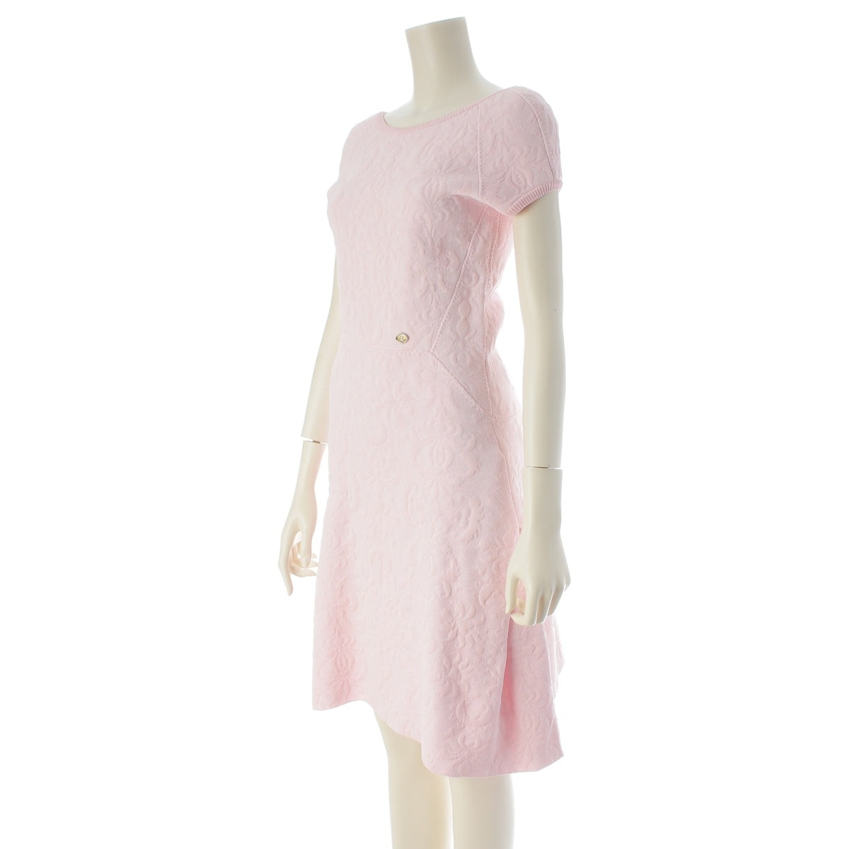 CHANEL COCO Mark Flower Jacquard Knit one piece P45374 pink 36