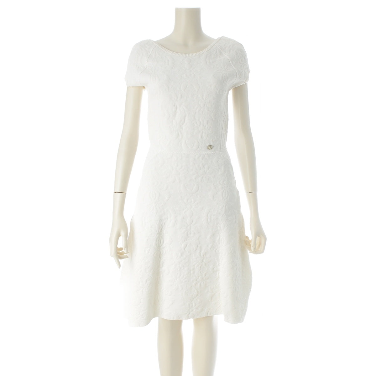 CHANEL Rayon COCO Mark Flower Jacquard Knit one piece P45374 white 36