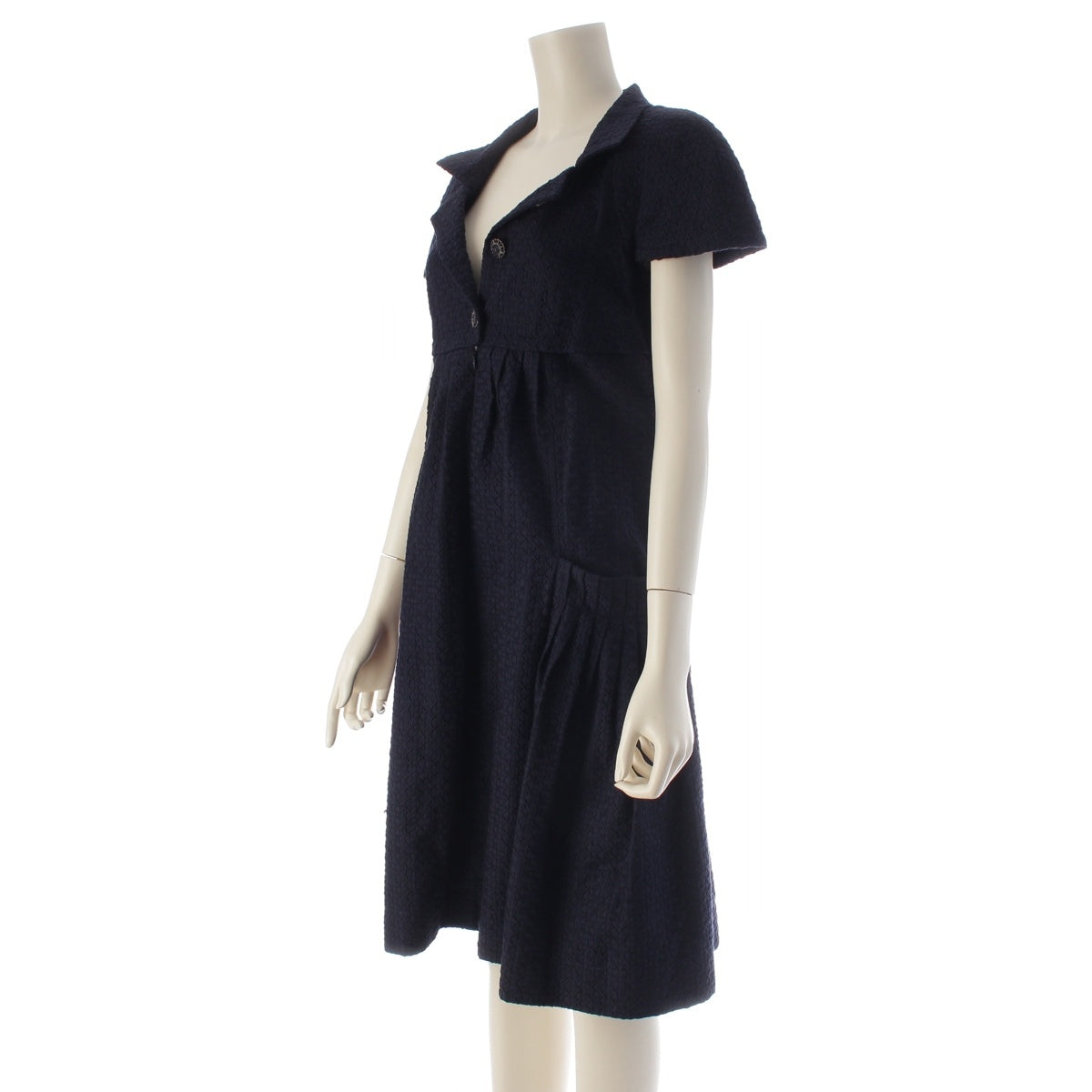 CHANEL Rayon, Cotton, Silk COCO Mark button French sleeve one piece tops P40451 Navy 36