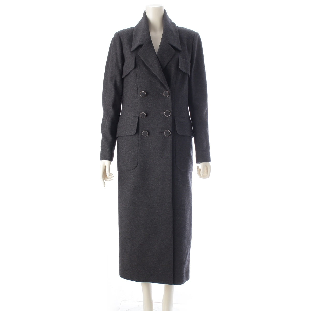 CHANEL Wool silk COCO Mark button coat Outerwear Double Long P55201 gray 42