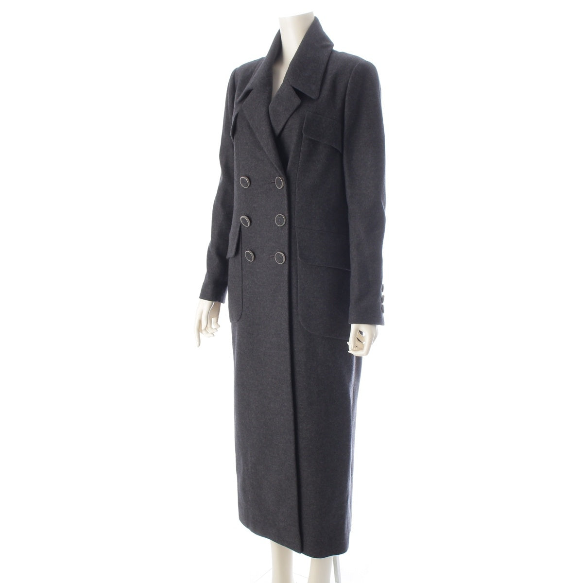 CHANEL Wool silk COCO Mark button coat Outerwear Double Long P55201 gray 42