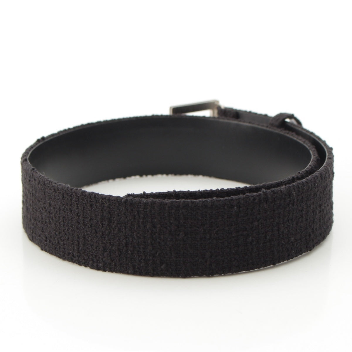 CHANEL tweed logo square buckle belt black