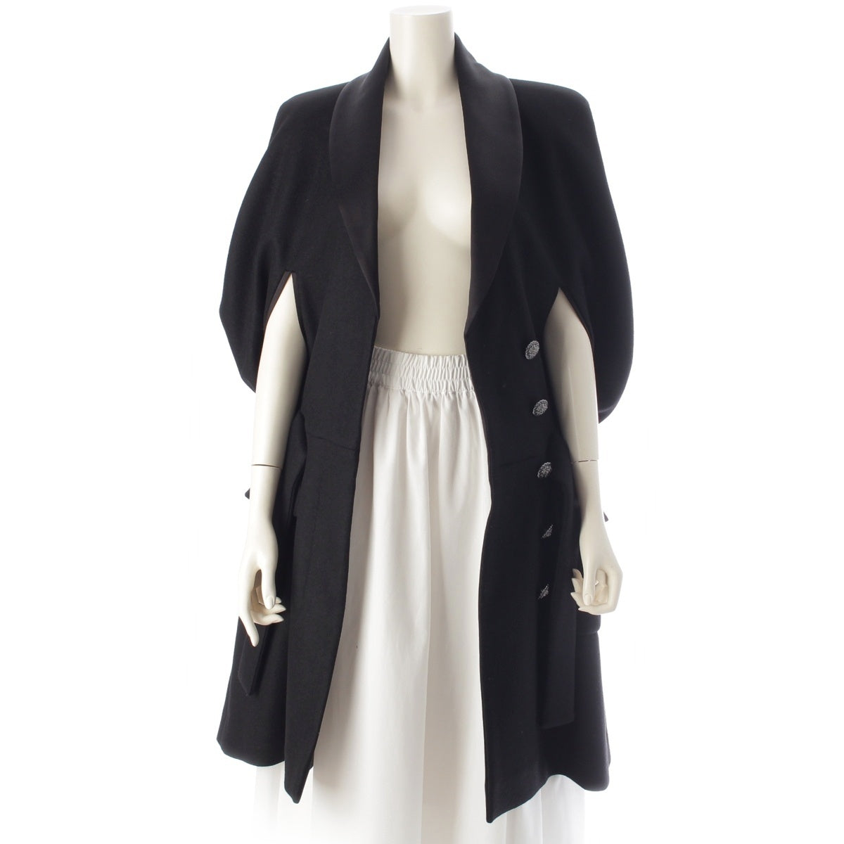 CHANEL Cashmere, wool, silk lion button poncho Cape Long Coat Outerwear P56949 black 36