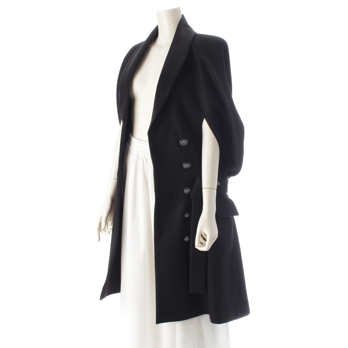 CHANEL Cashmere, wool, silk lion button poncho Cape Long Coat Outerwear P56949 black 36