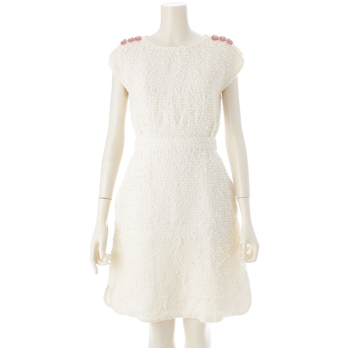 CHANEL lion button Nylon cotton tweed sleeveless one piece tops P56049 white 34