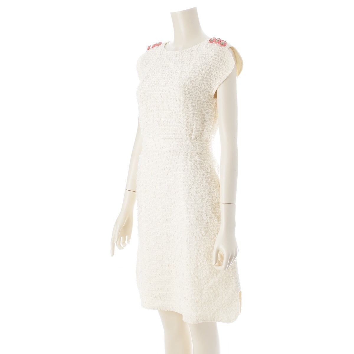 CHANEL lion button Nylon cotton tweed sleeveless one piece tops P56049 white 34