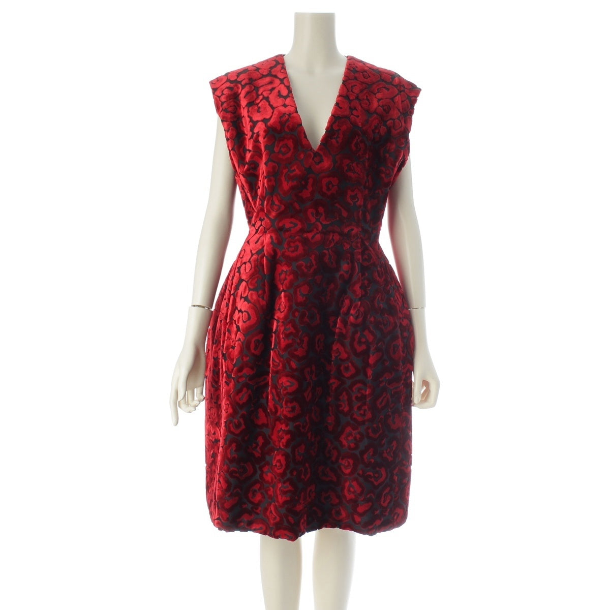 PRADA Velor flower jacquard one piece dress Red 40