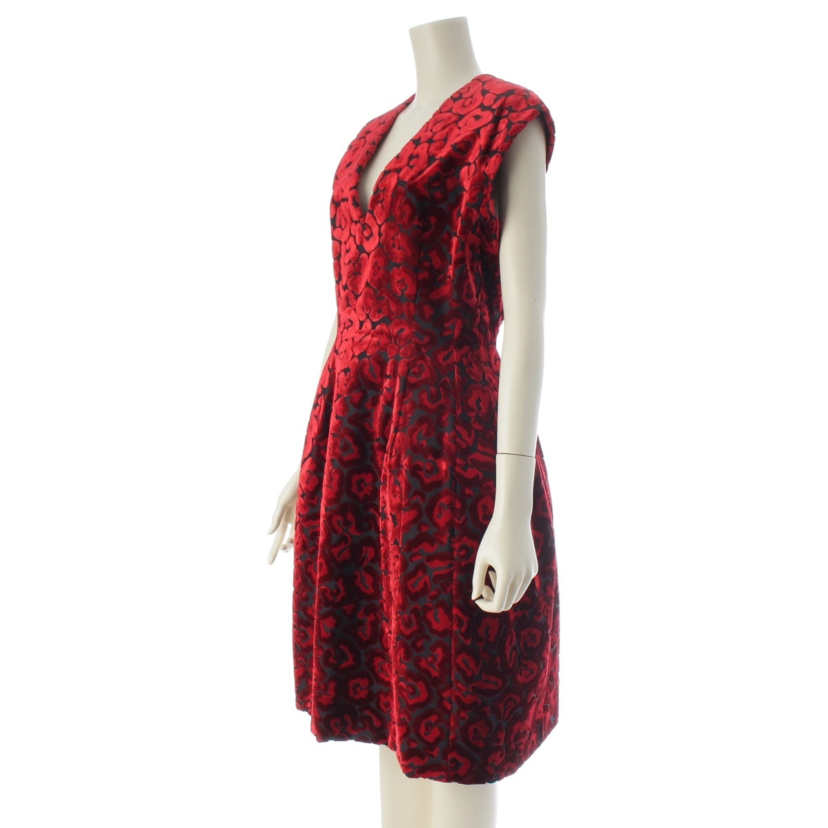 PRADA Velor flower jacquard one piece dress Red 40