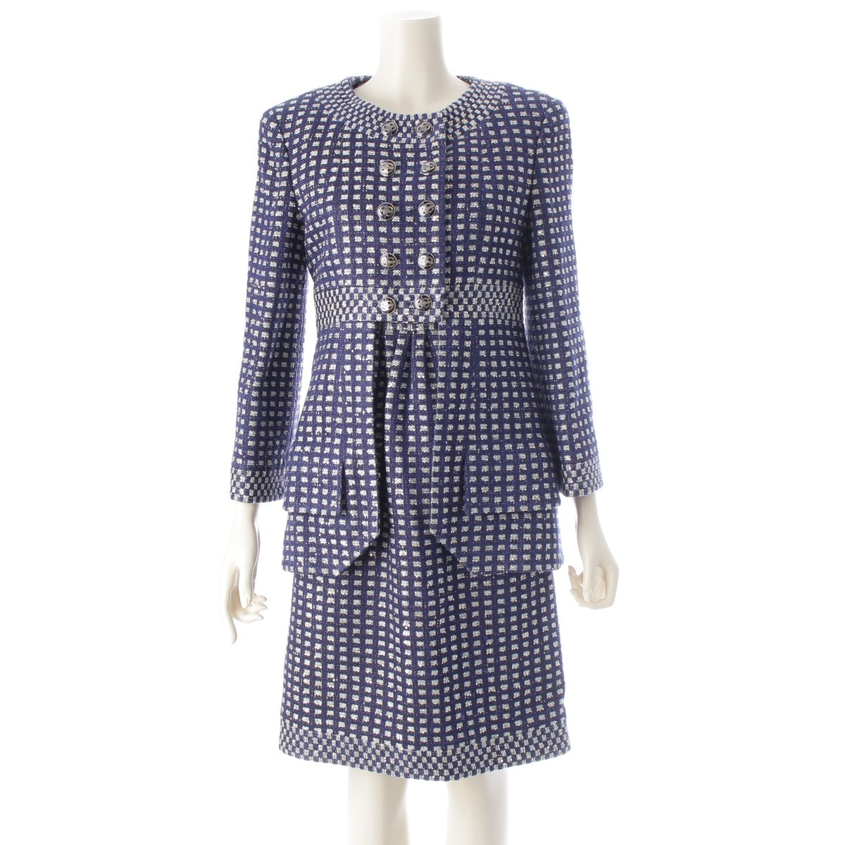 CHANEL CC COCO Mark Button Tweed Sequin Jacket one piece setup P55929 P55930 blue 36