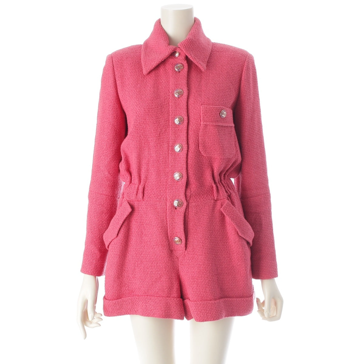 CHANEL CC COCO Mark Button Tweed All-in-One Jumpsuit Tsunagi P56053 pink 36