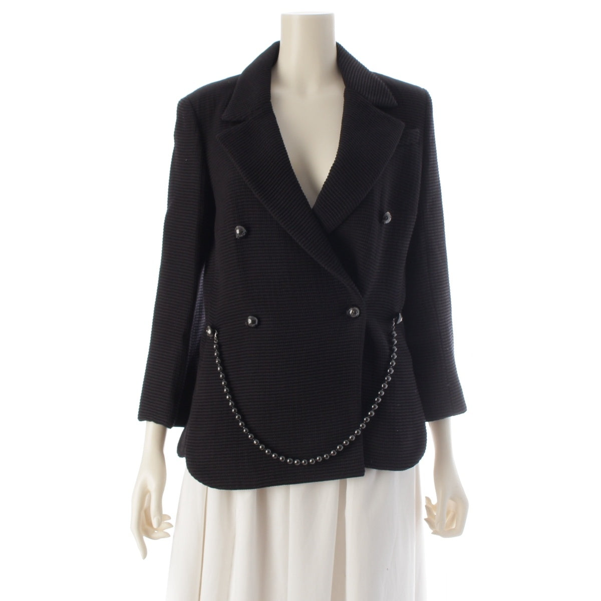 CHANEL COCO Mark Pearl Button Belt tailored jacket outer P43717 black 36