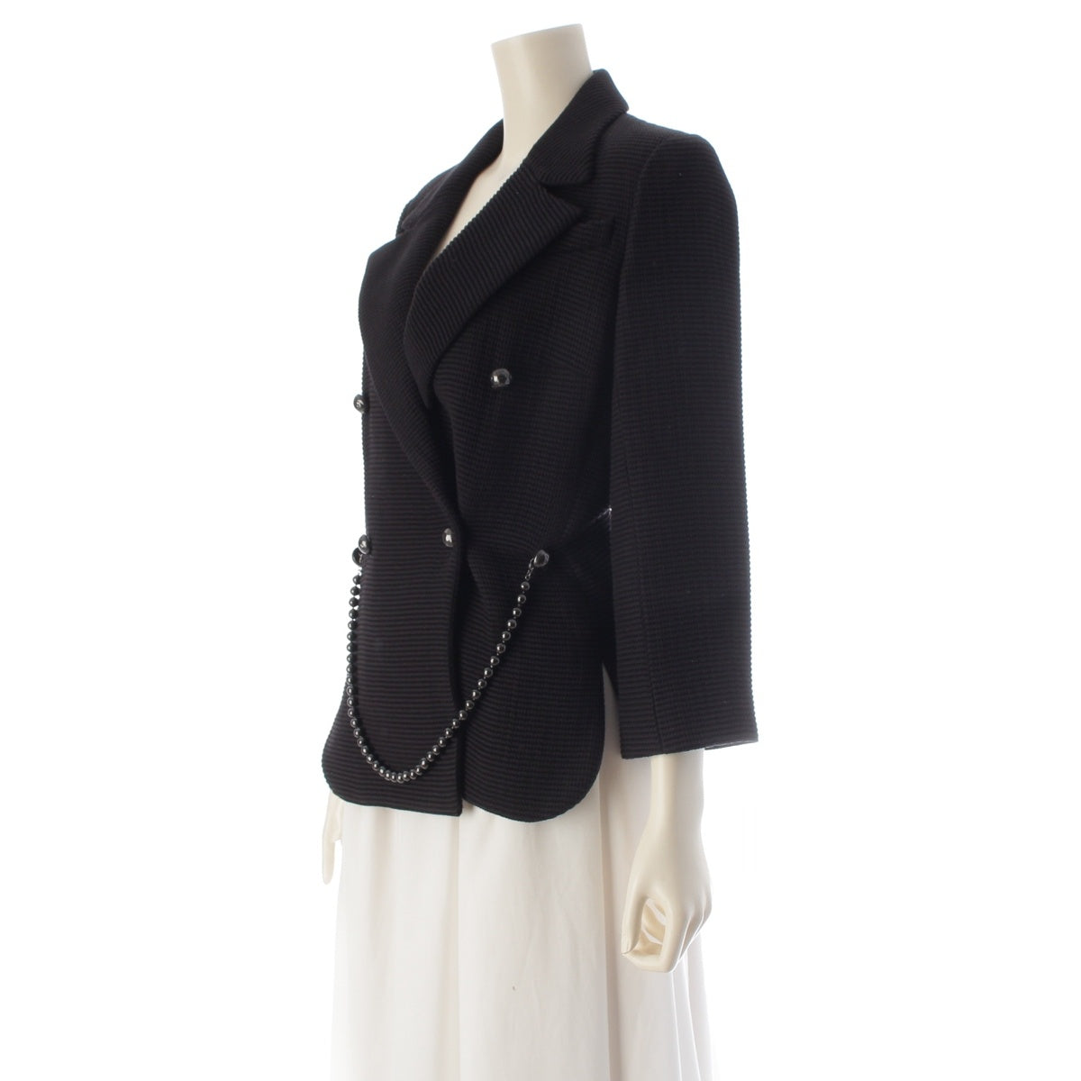 CHANEL COCO Mark Pearl Button Belt tailored jacket outer P43717 black 36