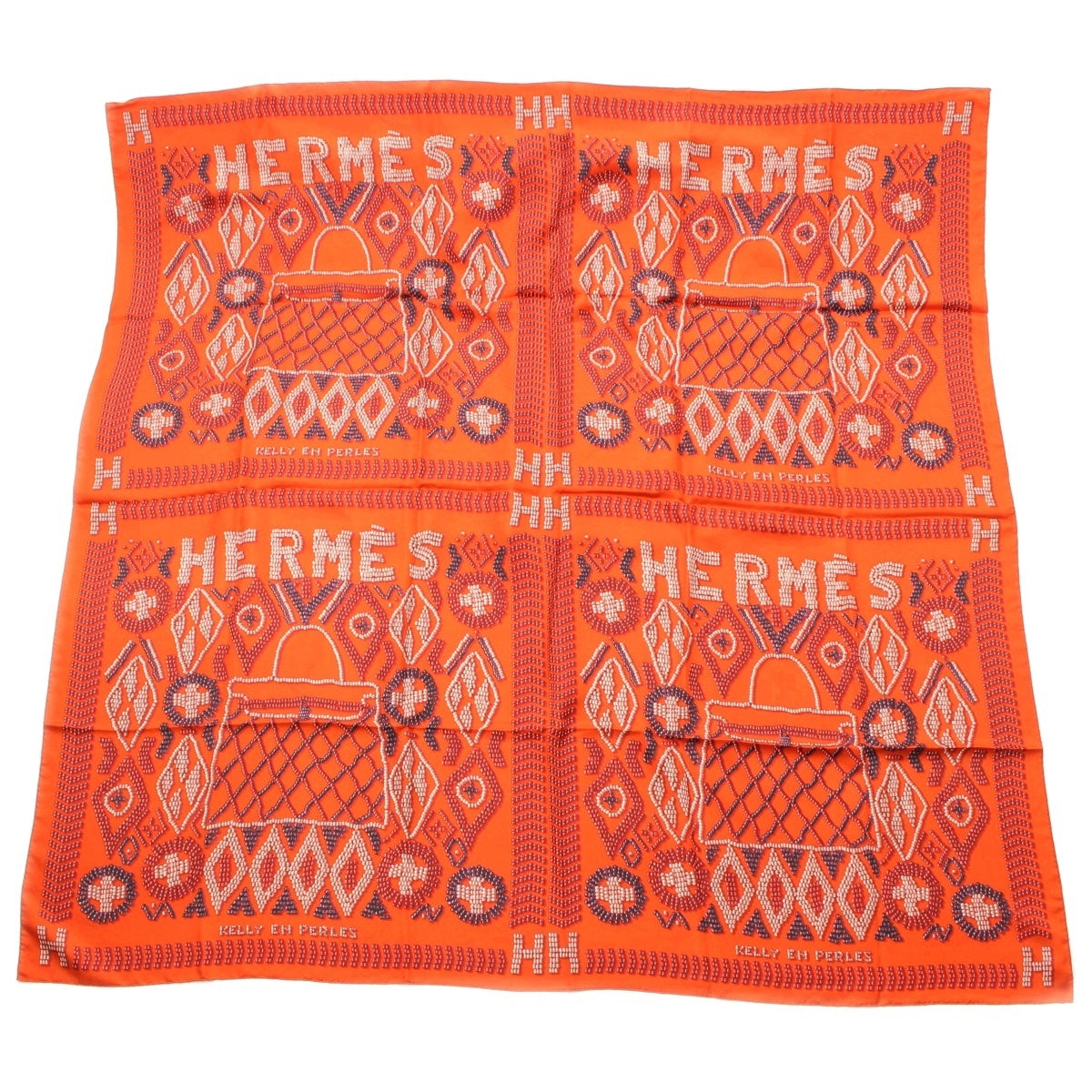 HERMES Carre 140 silk KELLY EN PERLES (Large Size) scarf Orange