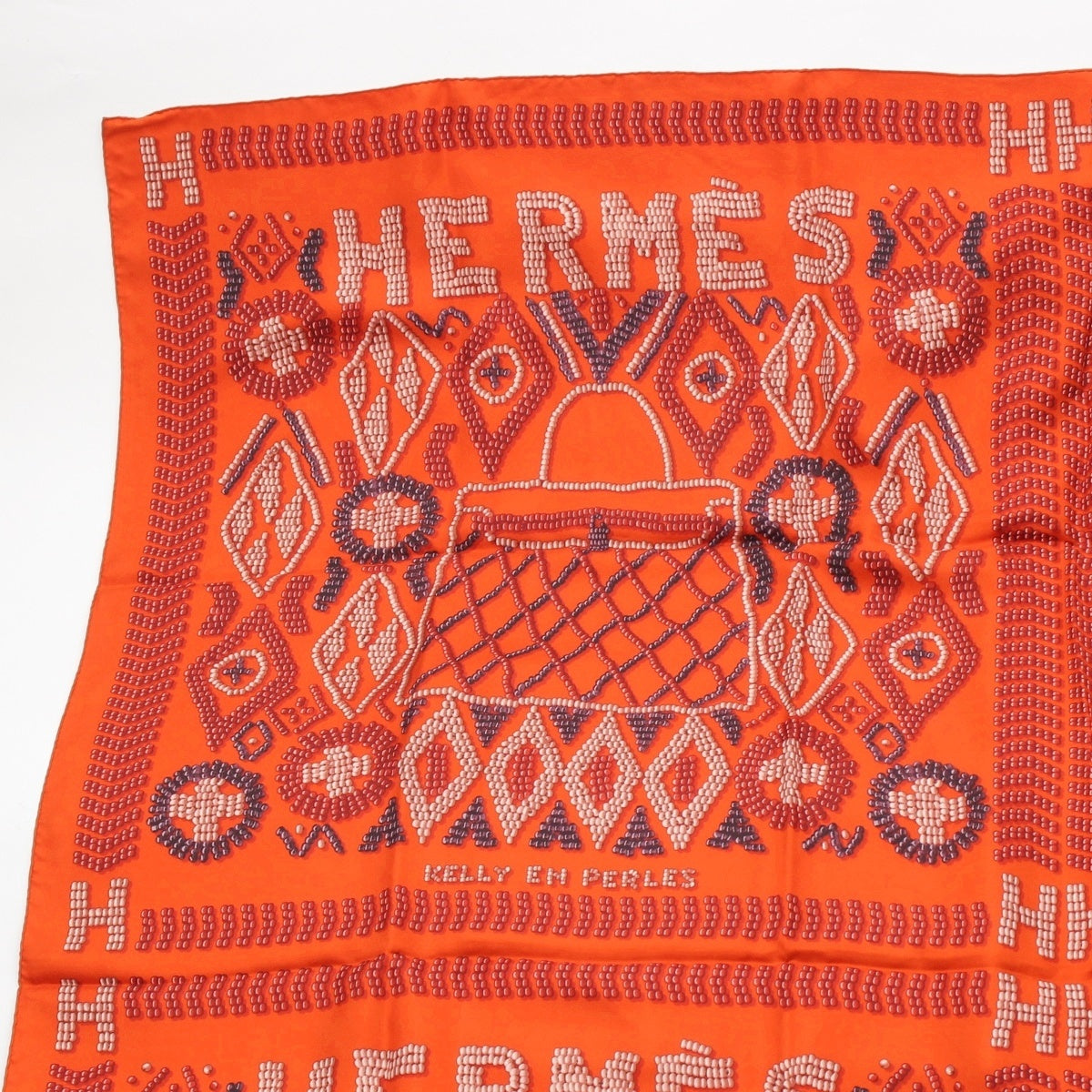 HERMES Carre 140 silk KELLY EN PERLES (Large Size) scarf Orange