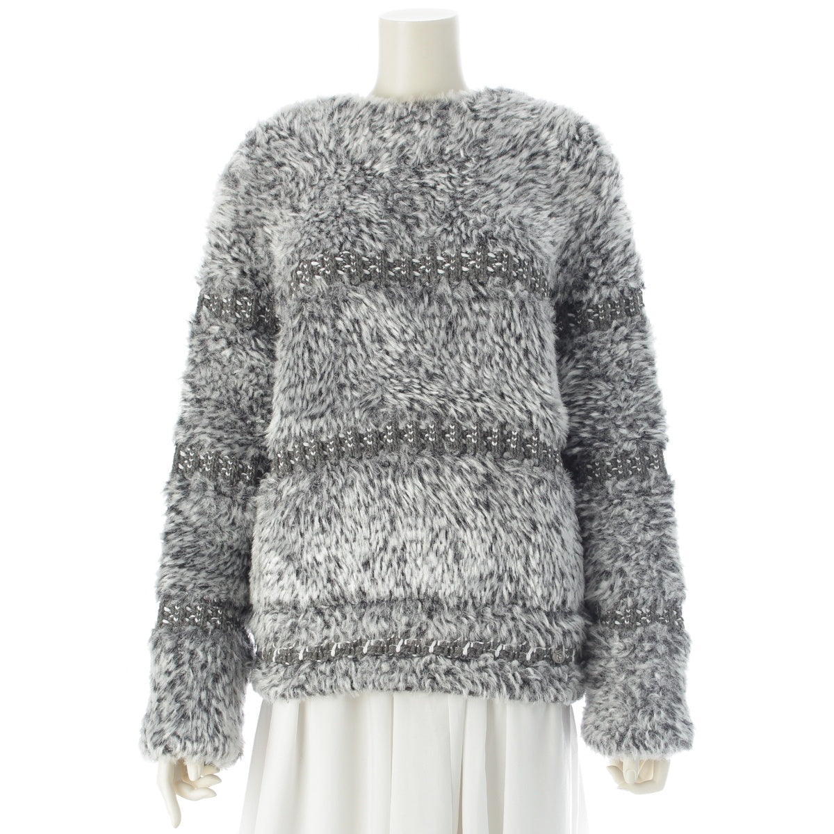 CHANEL Rayon Cashmere Boa knit sweater P50077 gray 40