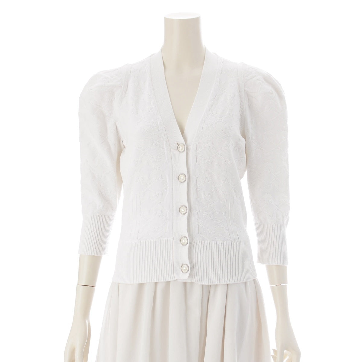 CHANEL COCO Mark Cotton nylon Knit long sleeve cardigan tops P45284 white 38