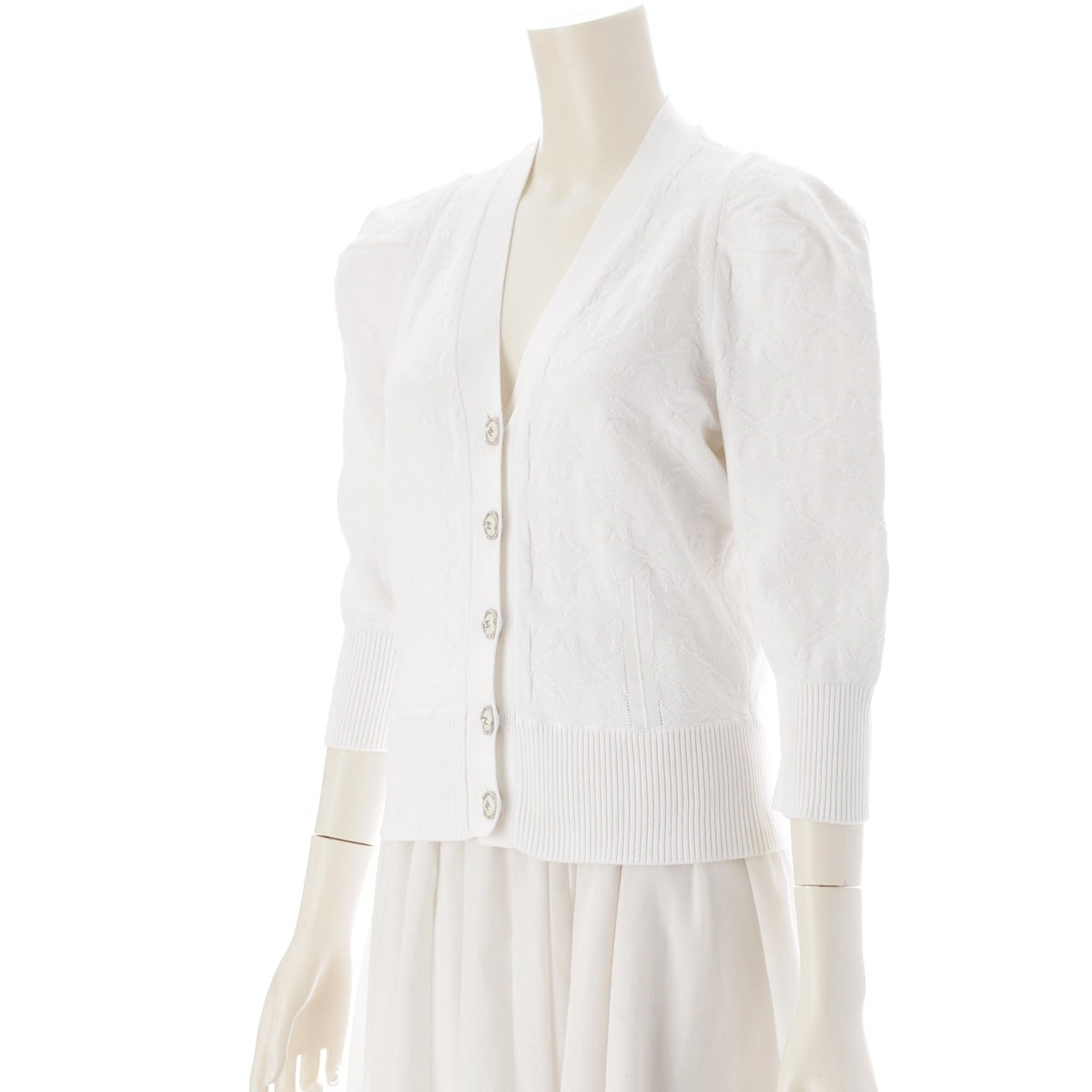 CHANEL COCO Mark Cotton nylon Knit long sleeve cardigan tops P45284 white 38