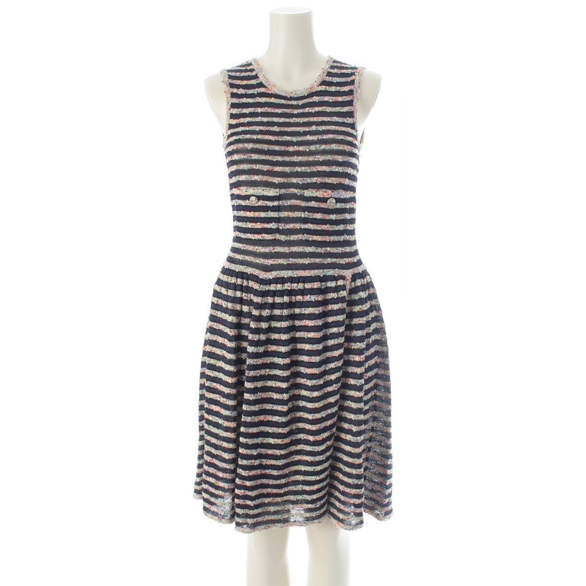 CHANEL Rayon cotton Striped sleeveless knit one piece P41416 multicolor 34