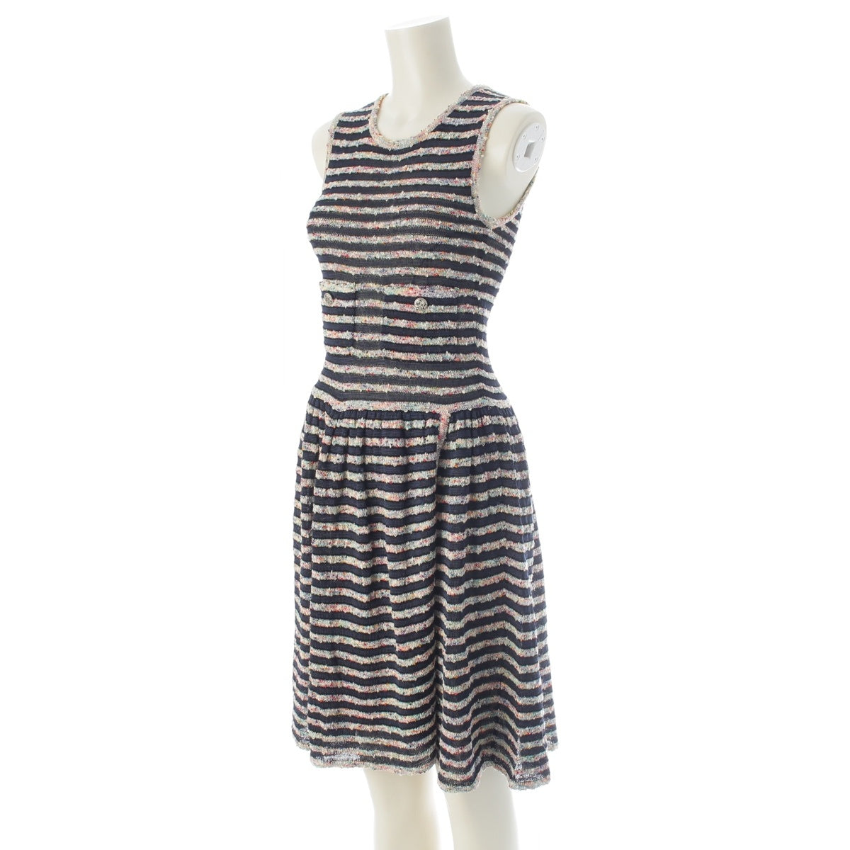 CHANEL Rayon cotton Striped sleeveless knit one piece P41416 multicolor 34