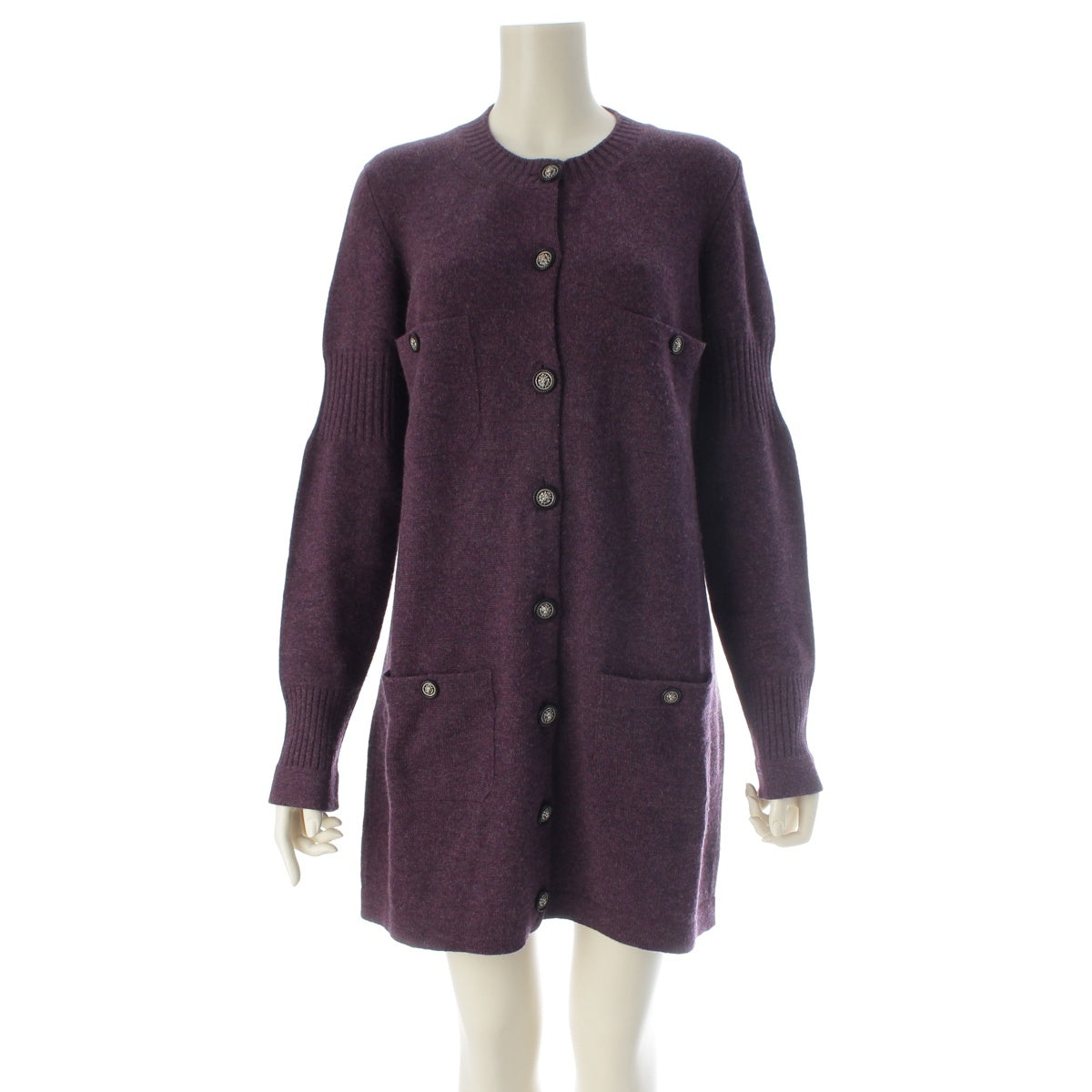 CHANEL cashmere Lion Button 4-Pocket Knit one piece P50027 purple 40