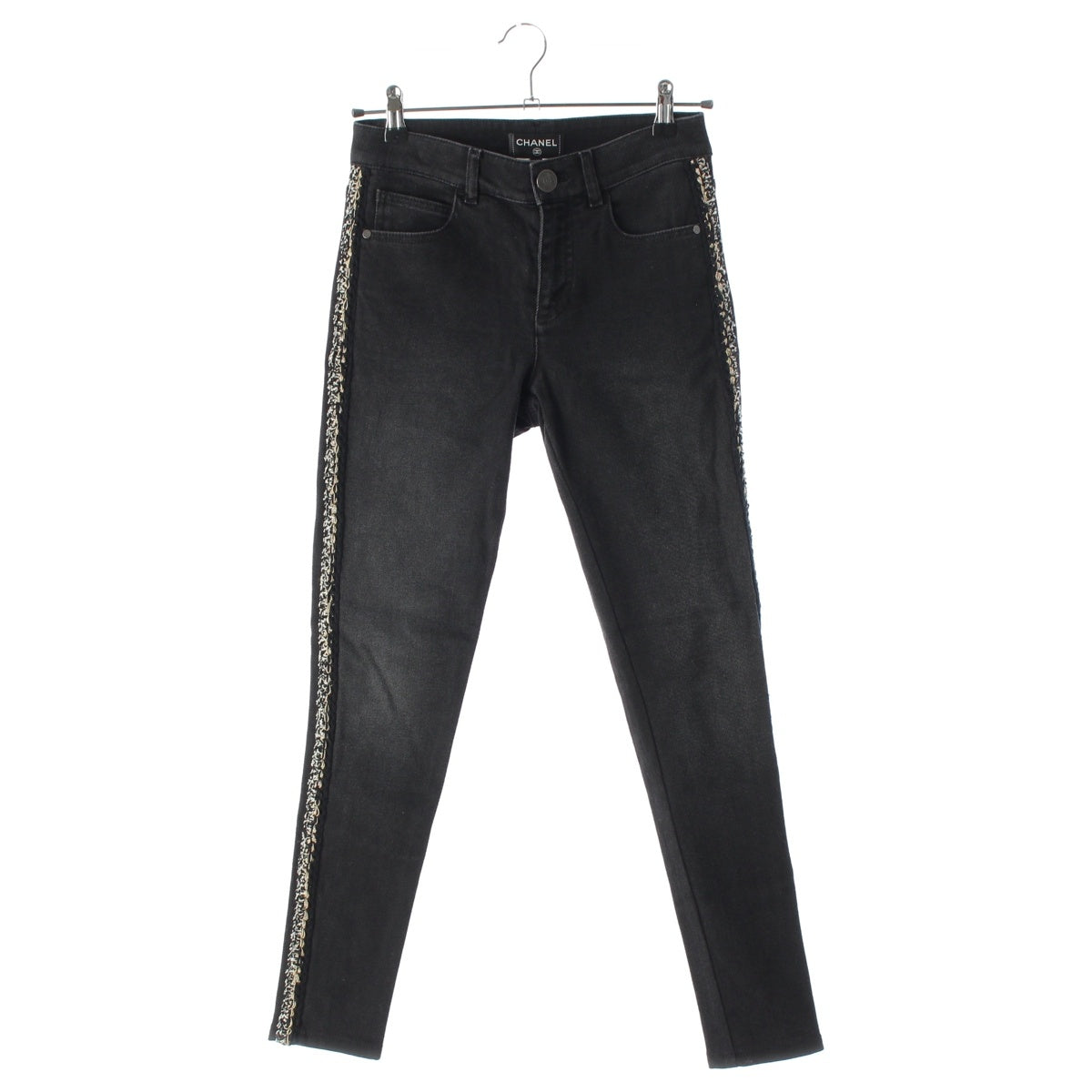 CHANEL Cotton Tweed Denim pants P59530 black 34