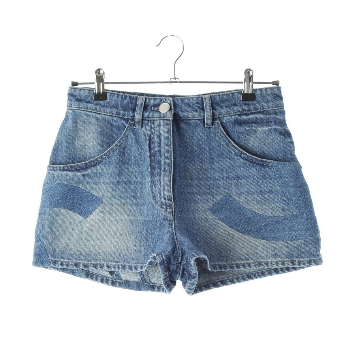 CHANEL cotton COCO Mark Short Jeans Denim pants P55909 Indigo blue 36